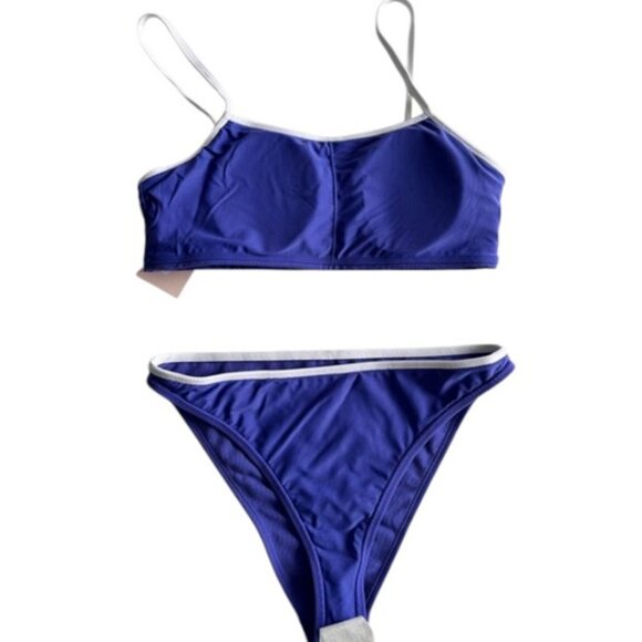 Wilo The Label blue/white contrast crop two piece bikini set size S NWT - Picture 3 of 6